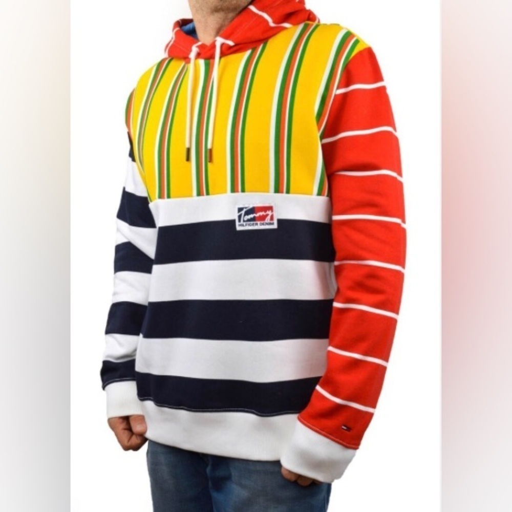 Tommy Hilfiger Denim Men’s Shirt Hoodie Color Block Sz Small Y2K 90’s